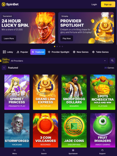 Spinbet Casino Featured Slots