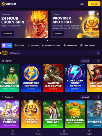 Spinbet Casino Game Lobby