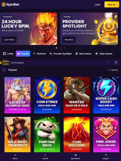 Spinbet Casino Popular Slots